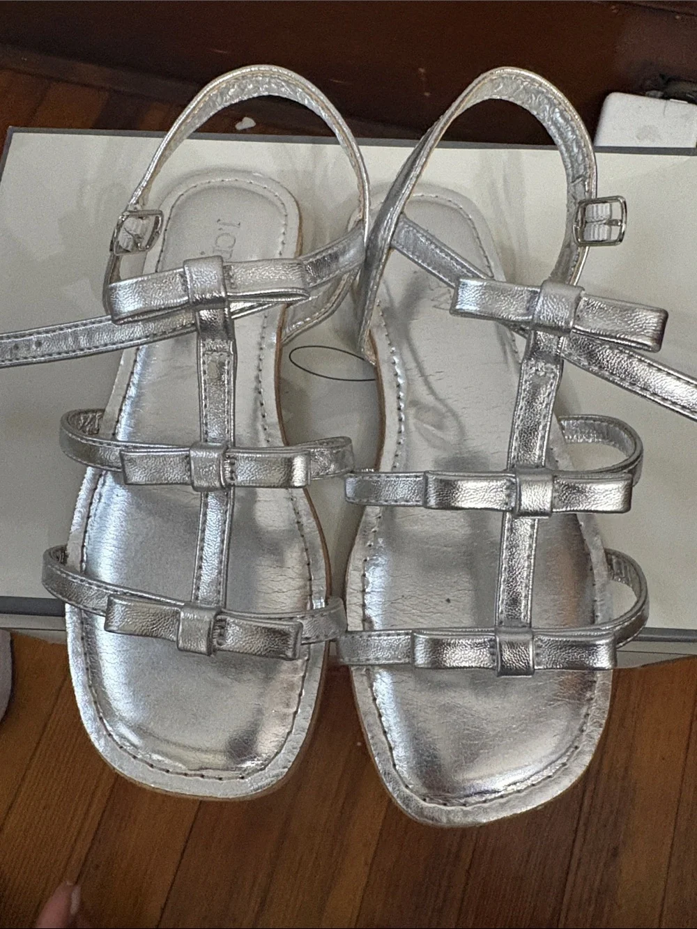 Silver Leather Strappy Little Girls Sandals